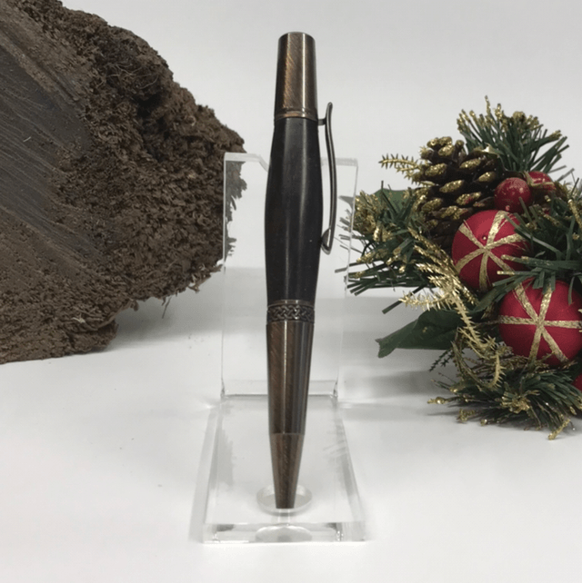 Irish Bog Oak Serra Pen (Antique Bronze) with Celtic Knot band