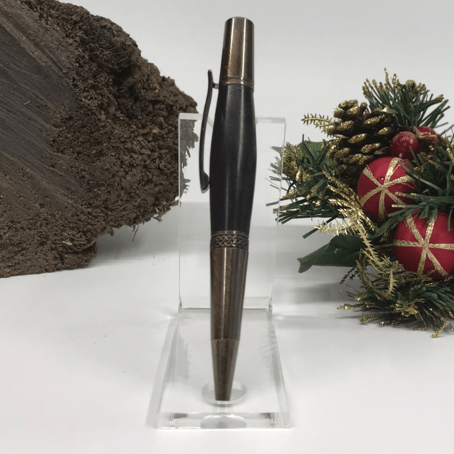 Irish Bog Oak Serra Pen (Antique Bronze) with Celtic Knot band