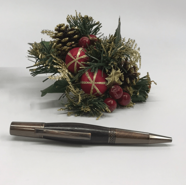 Irish Bog Oak Serra Pen (Antique Bronze) with Celtic Knot band